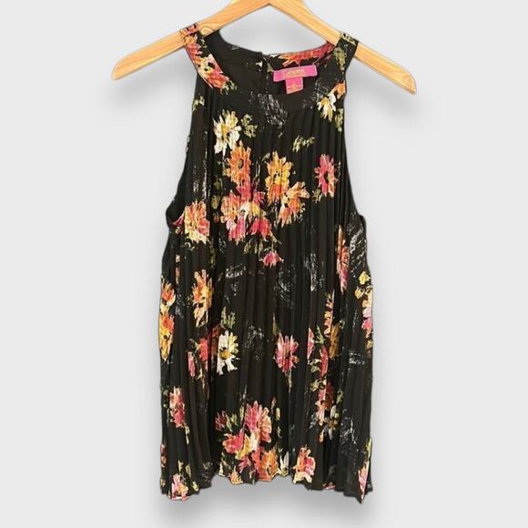 Catherine Malandrino Tops - Catherine Malandrino High Neck Floral Pleated Sleeveless Blouse